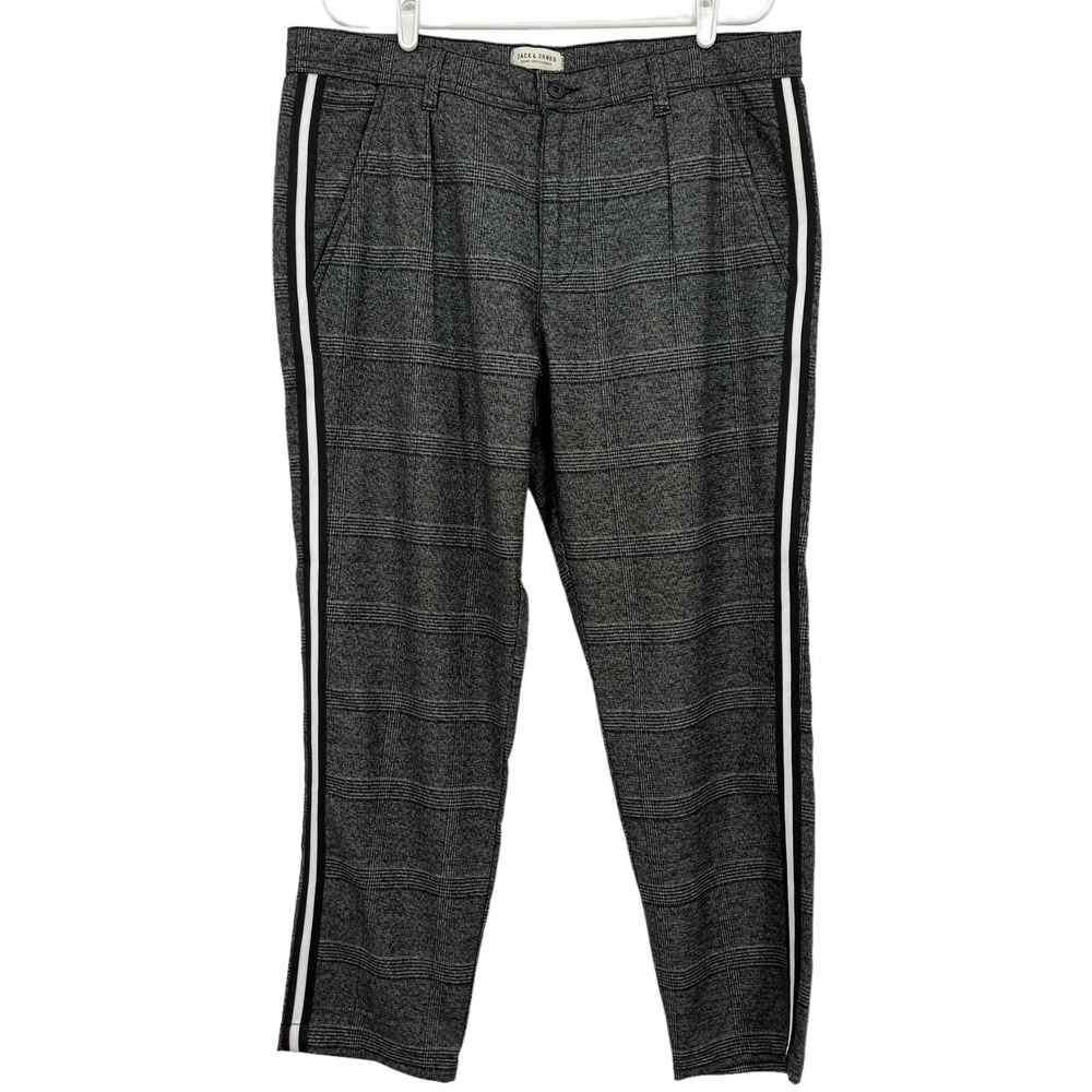 Jack & Jones Womens High Rise Pleated Plaid Grey Pants 36/34 Modern Tailored NWT